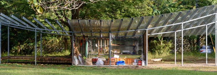 Unique pergola located in Japan merges with its environment